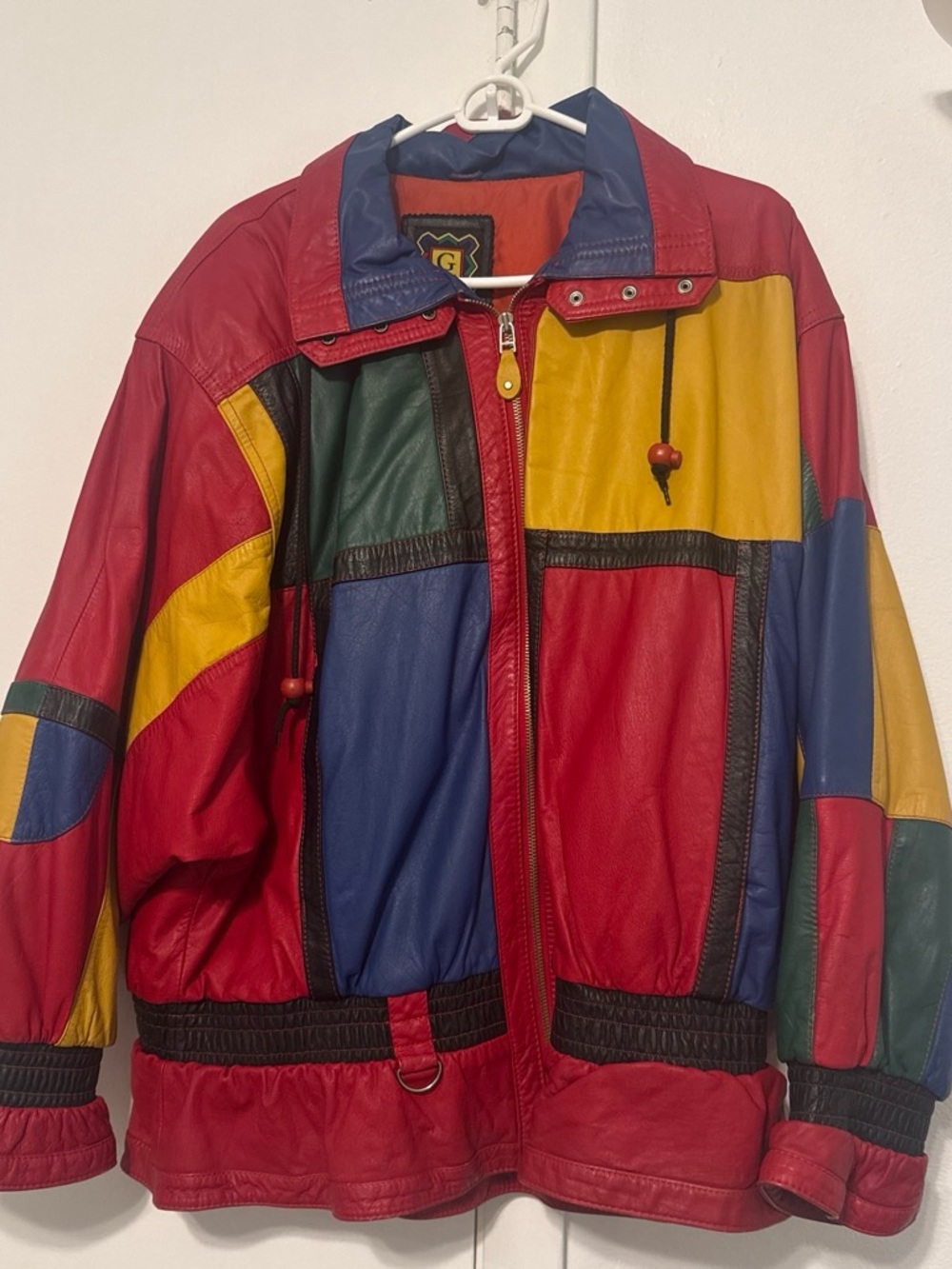 Vintage Multicolor Patchwork Leather Jacket - Red